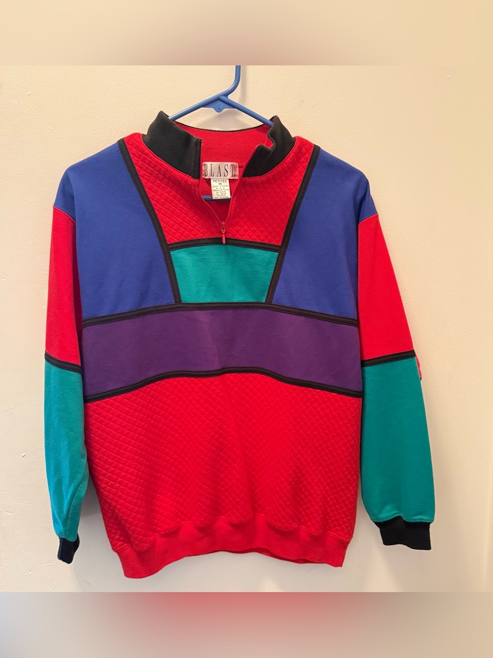 Vintage 80’s-90’s Women’s Petite Medium Quarter zip Colorblock Sweater